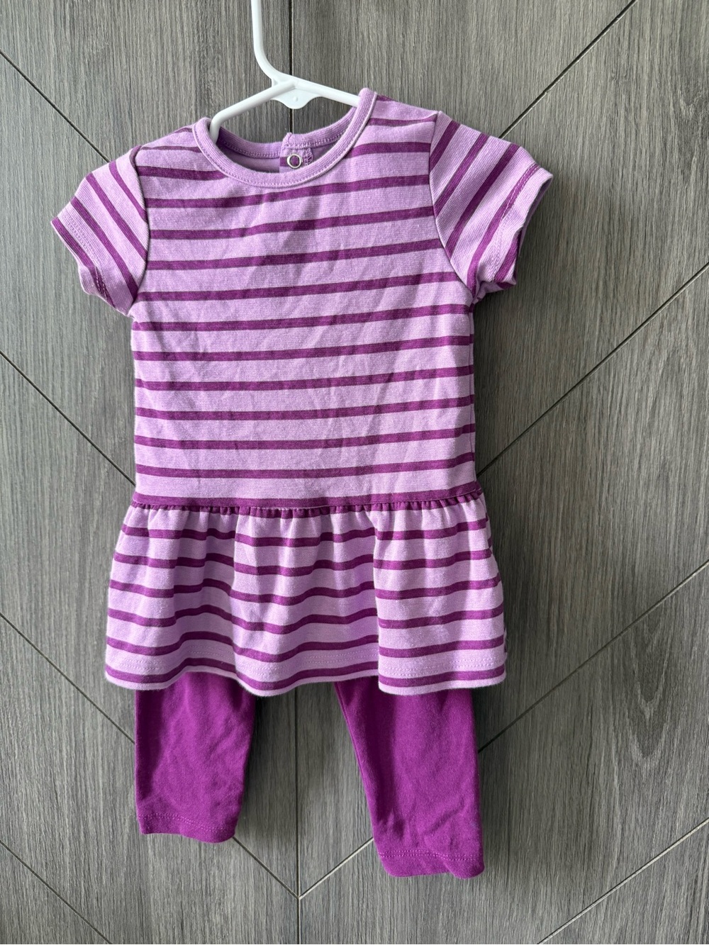 Hanes Toddler Girls Purple Striped Peplum Tunic with Leggings Set